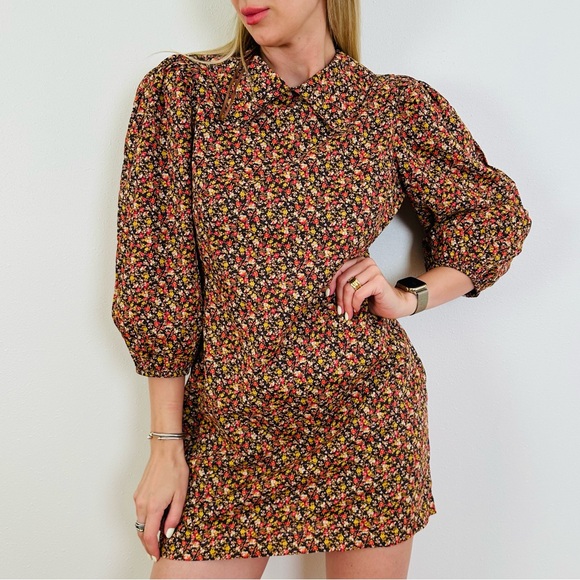 Free People Making Plans Floral Boho Point Colar Mini Dress - Picture 3 of 14